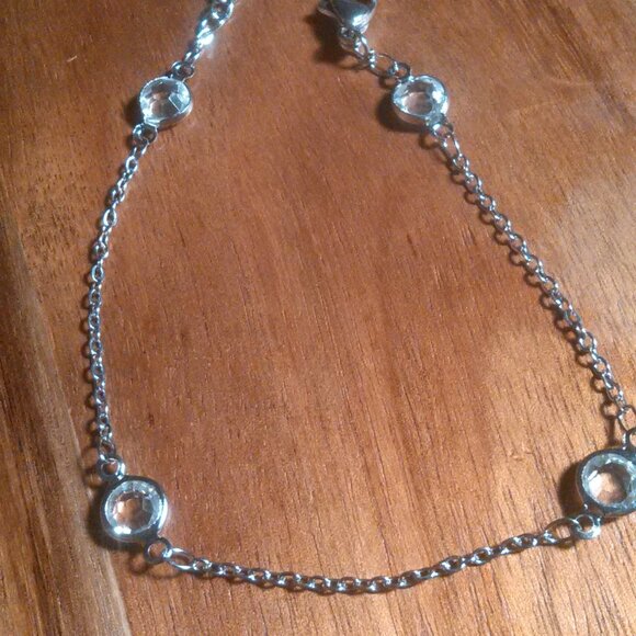 Beveled White Glass Stainless Steel Station Bracelet - Picture 7 of 12